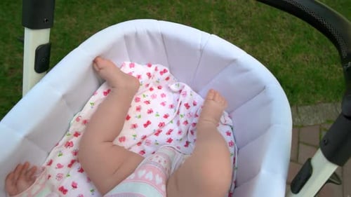 Infant Lying in Stroller on Grass