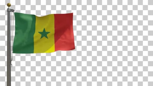Senegal Flag Waving on Flagpole with Alpha Channel