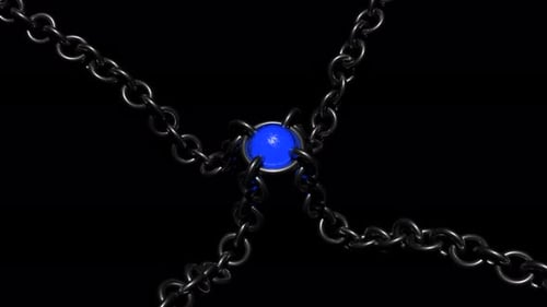 Animated Metal Chains Pulling on a Central Blue Sphere Loop