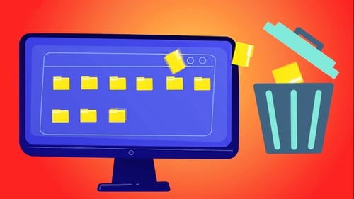 Flat Design Computer Monitor Deleting Folders Animation
