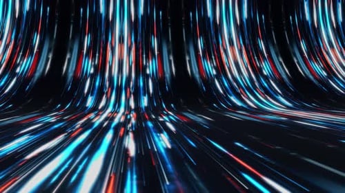 Futuristic Digital Stream: Glowing Blue and Red Lines Flowing