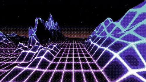 Retro Pixel Art Grid Landscape Loop Background