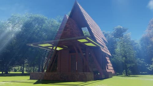 3D Rendered Modern A-Frame House in Nature Animation