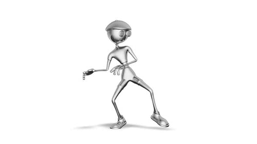 3D Silver Man Dance Looped on White