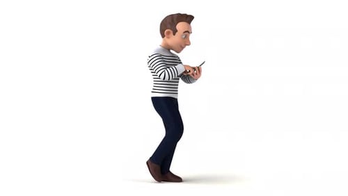 3D Animated Man Walking and Using Smartphone
