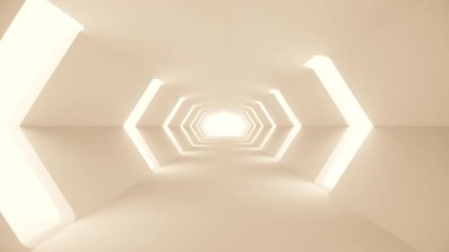 Flying in a Futuristic Warm White Sci-fi Tunnel Interior