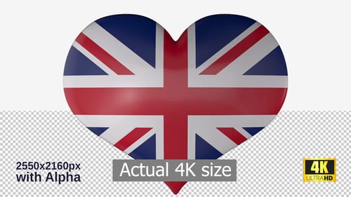 Animated British Flag Heart Symbol Rotating on Alpha Channel