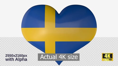3D Rotating Sweden Flag Heart Animation