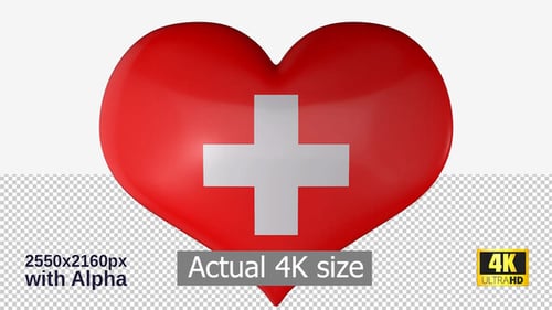 3D Animated Red Heart with Swiss Cross Symbol