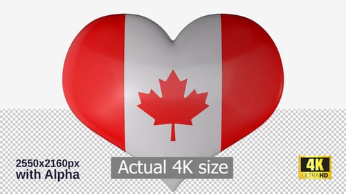 Glossy 3D Canadian Flag Heart Rotating Loop