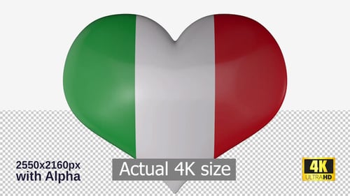 Glossy Italian Flag Heart Rotating 3D Animation