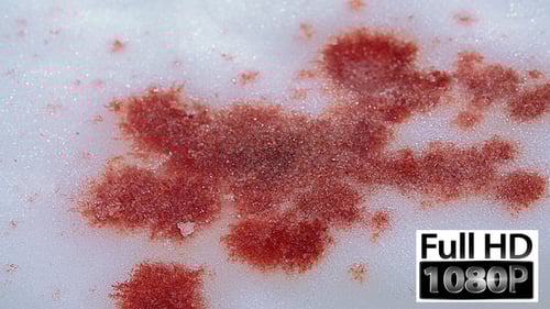 Red Liquid Spreads on White Foam Texture