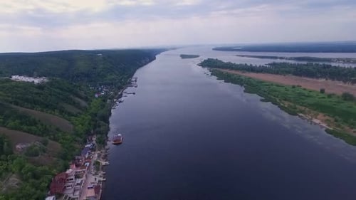 Stunning Nature of Russia Aerial View of River and Hills in Summer