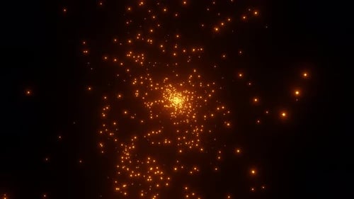 Émergence et propagation de particules orange à partir du centre. Explosion du primaire