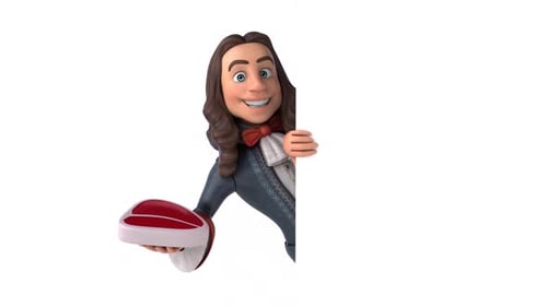 Animated Historical Character with Steak Peeking from White Board