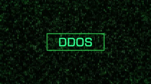 DDOS Error Over Computer Binary Background. DDOS Warning with Binary Code and Matrix Background