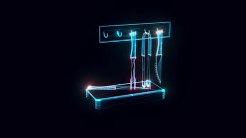 Holographic Kitchen Utensils Wireframe 3D Rotation Animation