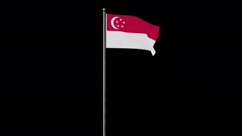 Realistic Waving Singapore Flag on Flagpole