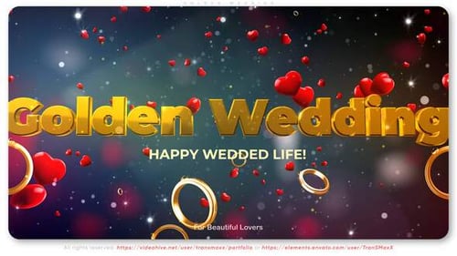 Golden Wedding Slideshow: Animated Love Story with Hearts and Rings