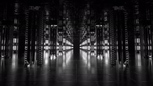 A Long Futuristic Corridor with a Technological Interior