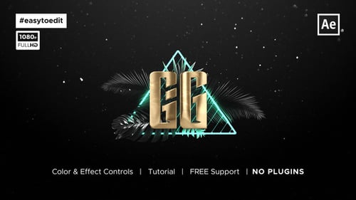 Retro 80s Neon Metallic Logo Reveal with Tropical Leaves