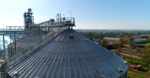 Grain Silos Aerial View on Rural Farm