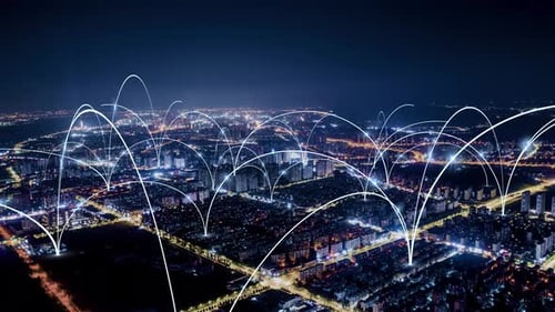 smart Connected city skyline. Futuristic network concept, city Technology.