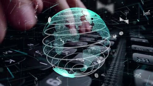 Mann arbeitet am Computer mit Grafik zur Modernisierung der Geschäftsdatenanalyse