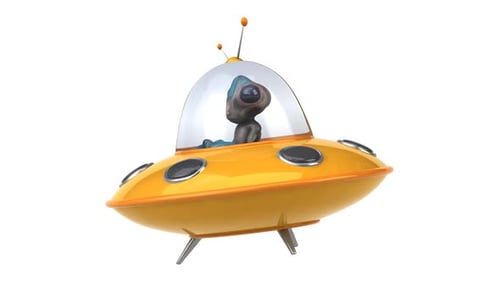Cartoon 3D Alien in UFO Flying Saucer Animation