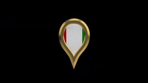 3D Golden Italy Flag Map Pin Rotation