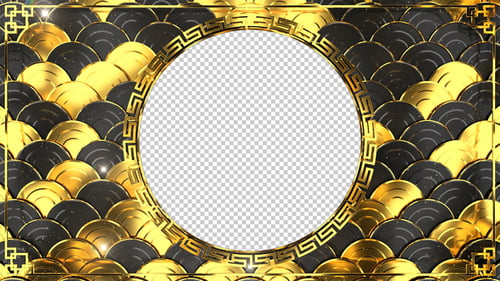 Decorative Golden Scales Circular Frame with Greek Key Pattern Reveal