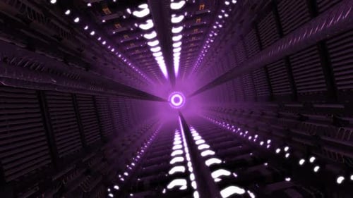 Futuristic Cyber Tunnel with Pulsating Purple Lights Animation