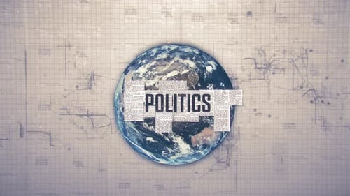 Animated Earth Globe with Politics Text on Grid Background