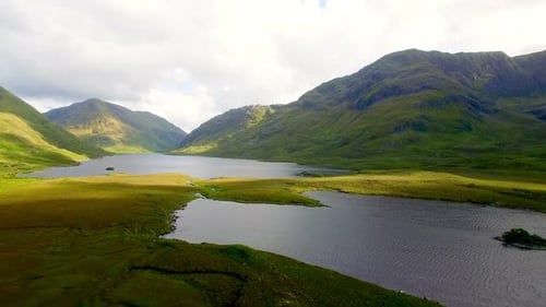 Lake surrounded by beautiful mountains 4k