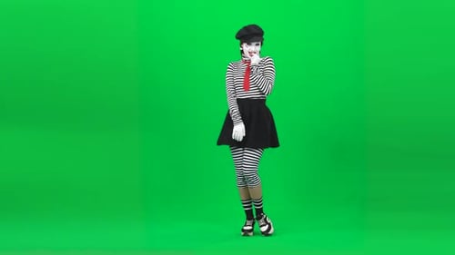 Mime Girl Looking Shy, Smiling, Flirting