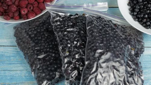 Fresh Blueberries in Bags with Raspberries
