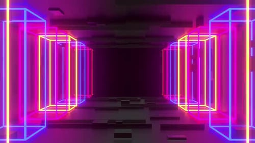 Futuristic Digital Tunnel with Glowing Neon Lights Loop