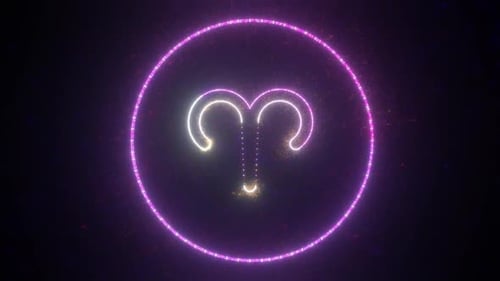 Neon Glowing Aries Zodiac Sign Circle Reveal Animation