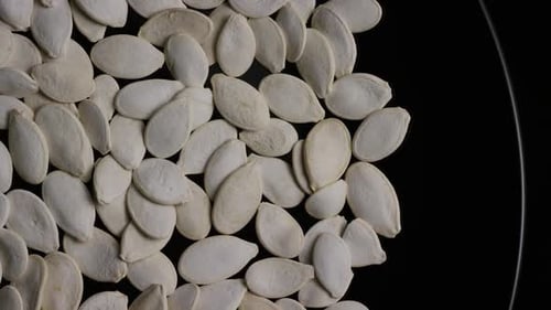 Pile of White Pumpkin Seeds on Black Background