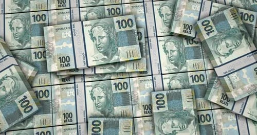 Brazilian 100 Reais Banknotes Falling Animation