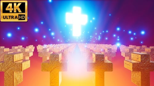 Glowing Golden Crosses and Spiritual Light Loop Background