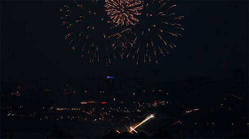 Spectacular Fireworks Exploding Over Nighttime City