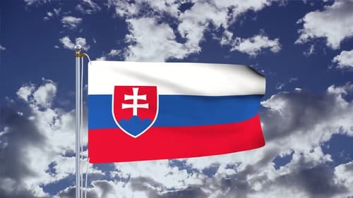 Realistic Waving Flag of Slovakia Against a Blue Sky