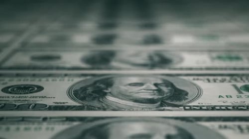 Foto de close-up em lente macro da nota americana de cem dólares. Um resumo de cem