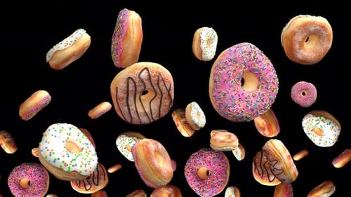 Falling Donuts with Colorful Sprinkles and Glaze Animation