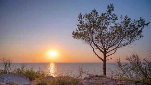 Time Lapse of Sunset Over Sea