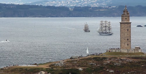 Tower of Hercules with Sailing Ships on the Ocean