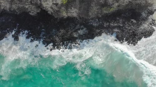 Aerial Shot of a Black Volcanic Beach. Volcanic Beaches of Bali Island