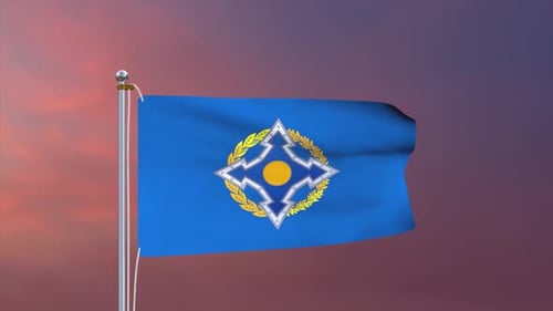 Animated Blue Flag with Abstract Gold Emblem