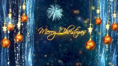 Decorative Christmas Greeting with Ornaments, Stars, and Sparkling Lights